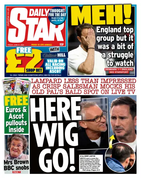 The headline on the front page of the Daily Star reads: “Here Wig Go!"